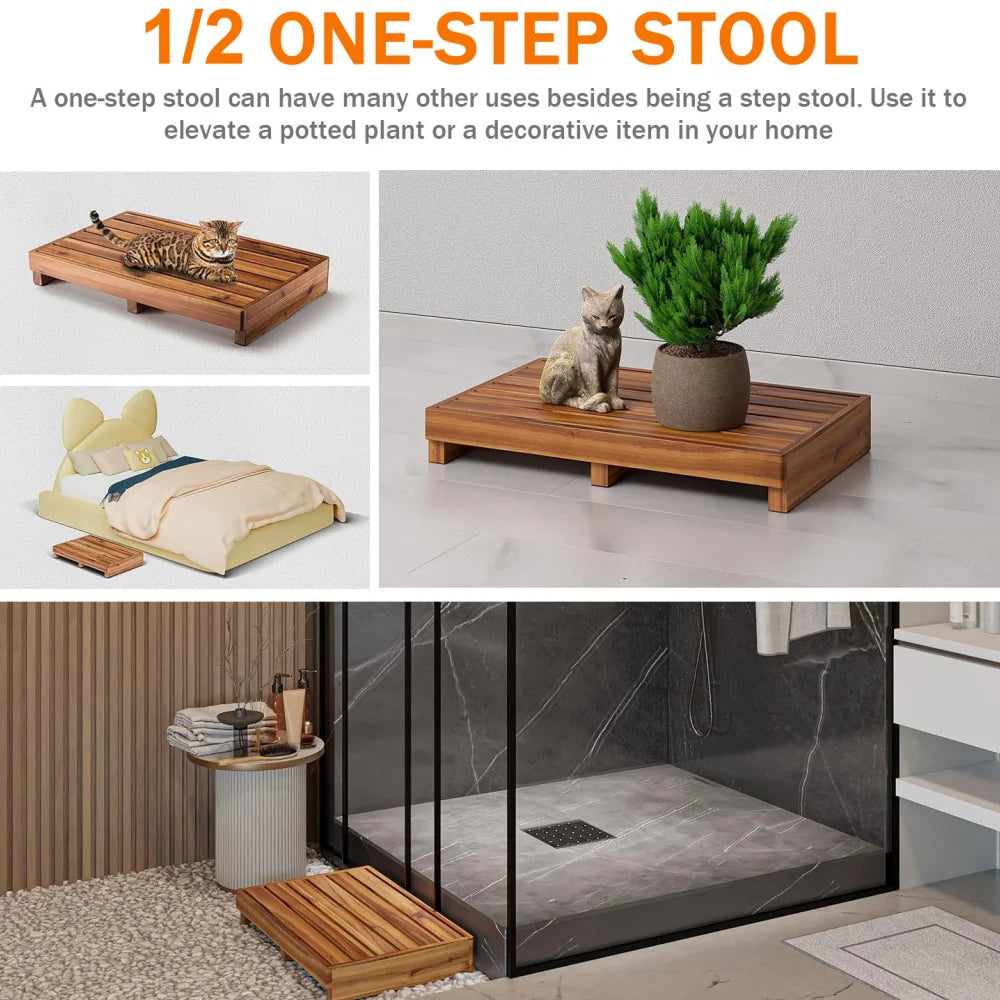 One Step Stool ,  for Bed Wooden Mobility Stepping Stools for Adults, Kids/Bedside, Bathroom, Kitchen, Garden