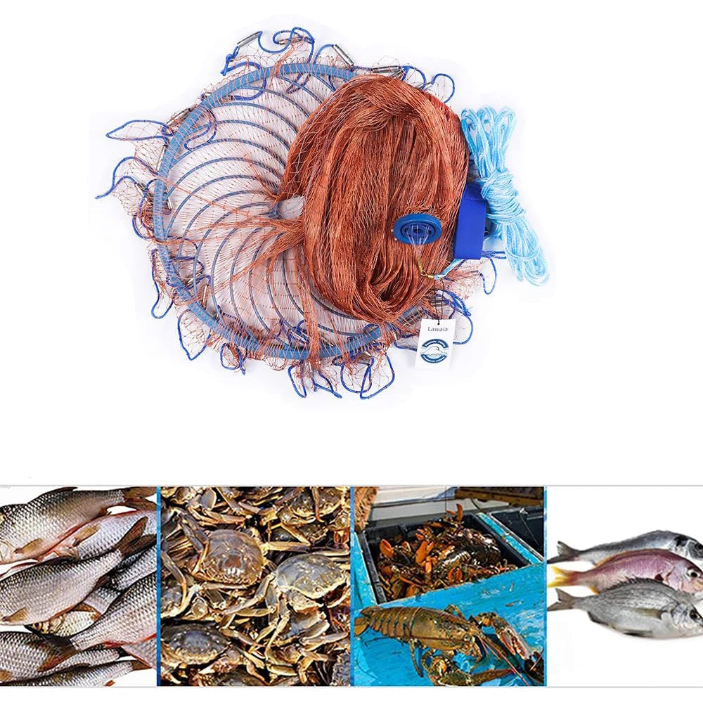 Lawaia 1.8-7.2m Throw Cast Net American Style Small Mesh Blue Plastic Ring Outdoor Fishnet Trap Network Fishing Equipment Tackle