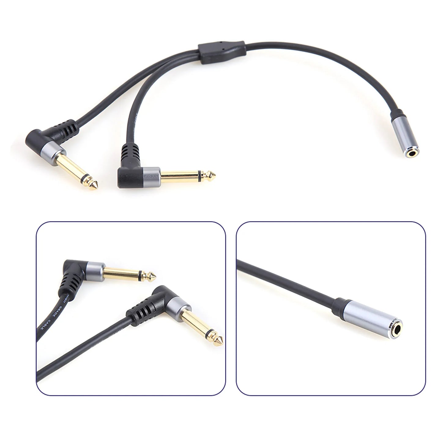 3.5mm 1/8 TRS Female Jack To Dual 6.35mm 1/4 TS Mono Right Angle Plug Stereo Y Splitter Audio Cable for Phone PC Speaker Mixer