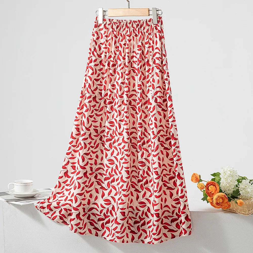 New 2024 Elegant Women Tulle Skirt Korean Fashion Boho Floral A Line Ladies Pleated Skirt Summer Chic High Waist Party Vestidos