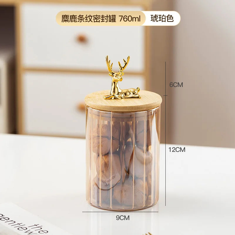 Glass Kitchen Storage Jars With Bamboo Sealing Lids Food Container For Coffee Beans Tea Candy Organizer Bottles