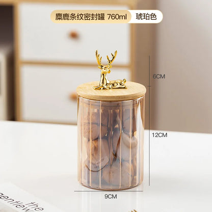 Glass Kitchen Storage Jars With Bamboo Sealing Lids Food Container For Coffee Beans Tea Candy Organizer Bottles