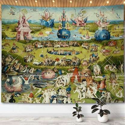 Hieronymus Bosch Garden Of Earthly Delights Tapestry Wall Art Decor Paintings Retro Tapestries Aesthetic Room Decoration Posters