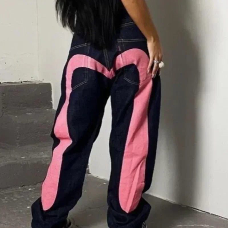 Retro 90s Japanese Style Street Personality Printed Straight DenimTrousers Y2K Rock Gothic Punk Loose Jeans Couple Clothing