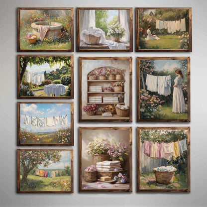 Classic Oil Painting Laundry Room with Clothes Hanging Poster Canvas Art Painting Printing Home Room Wall Pictures Decor Gift