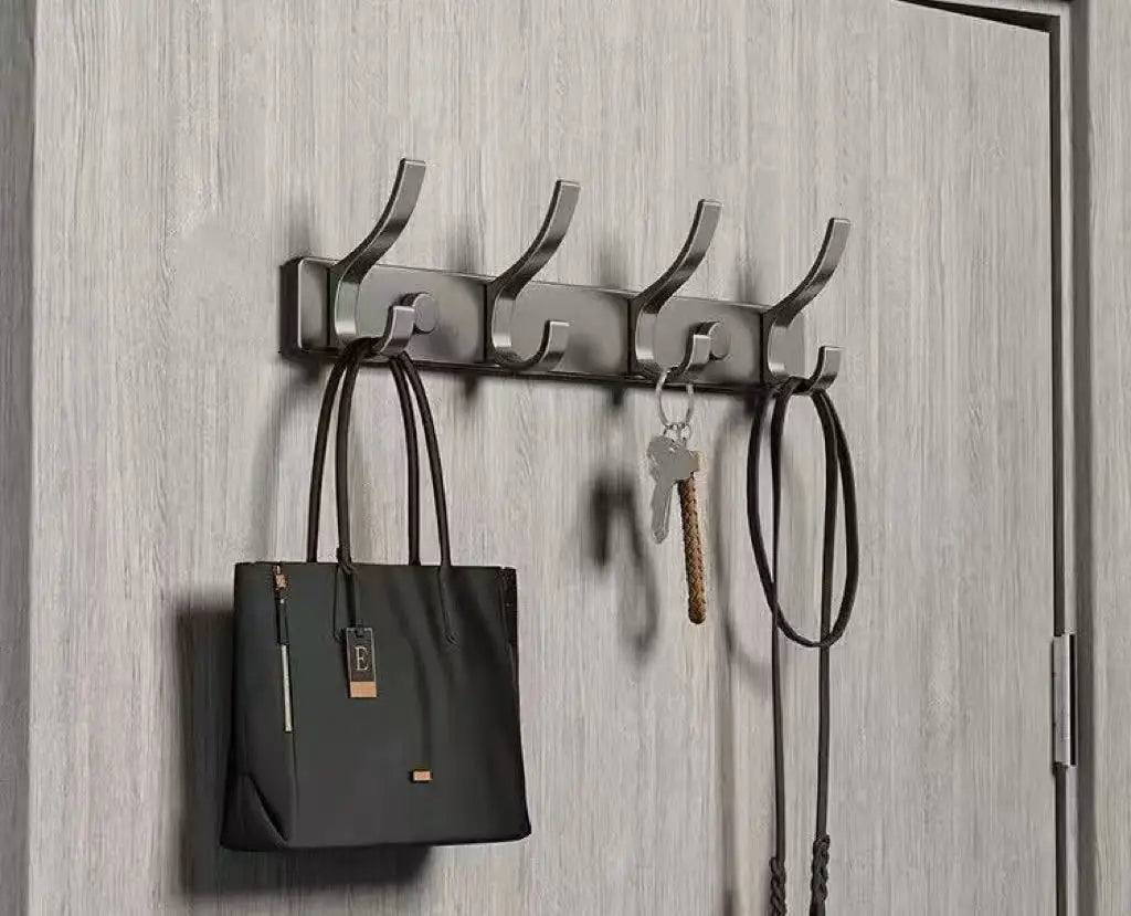 no drill Holes One Row Hangers Kitchen Towels Clothes Hats Toilet Towel Rack Storage Wall Mounted Door Back Rod Hook