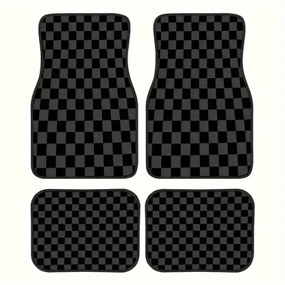 4pcs Universal Floor Mats Checkered Front Rear Carpets Floor Mats Auto Interior Decorative Accessory Anti Slip Car Carpet Sets