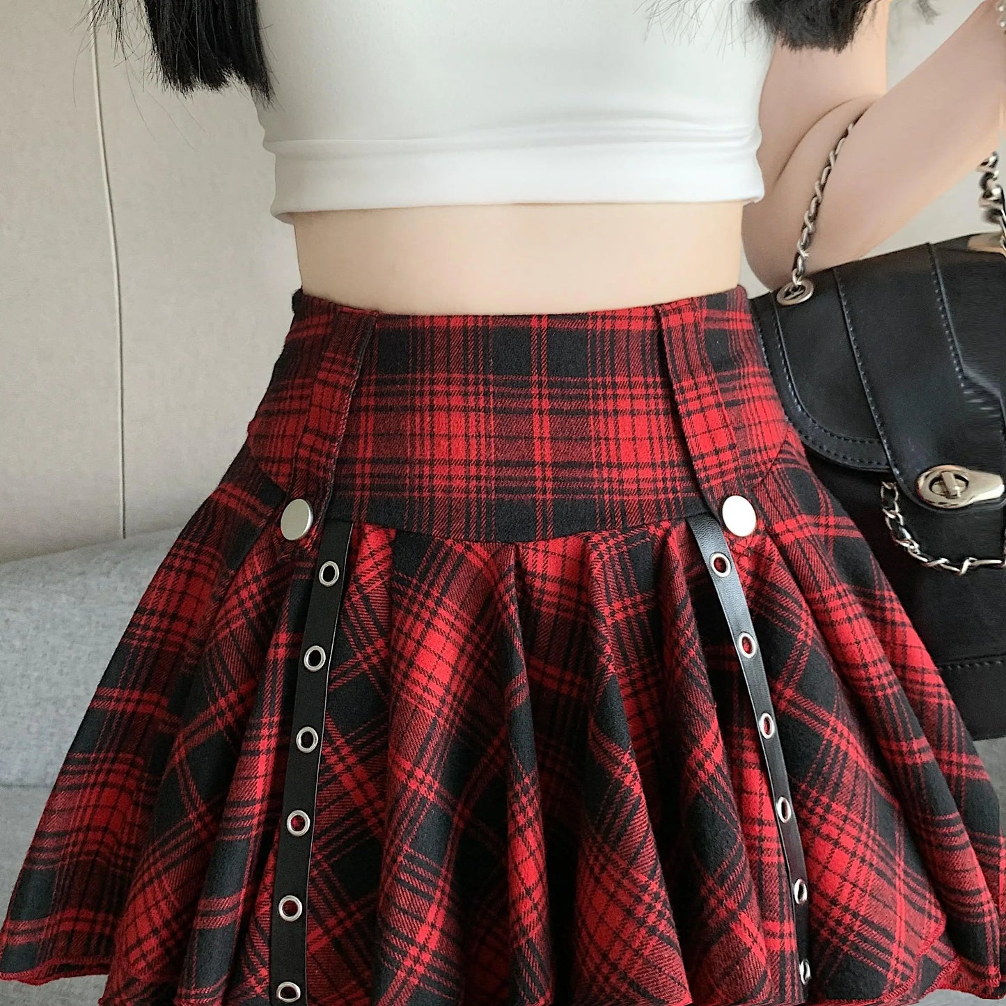 Red Plaid Irregular Short Skirts For Women Summer 2024 Fashion Ins Y2k Harajuku Style Ball Gown High Waist Mini Sexy Skirt Girls