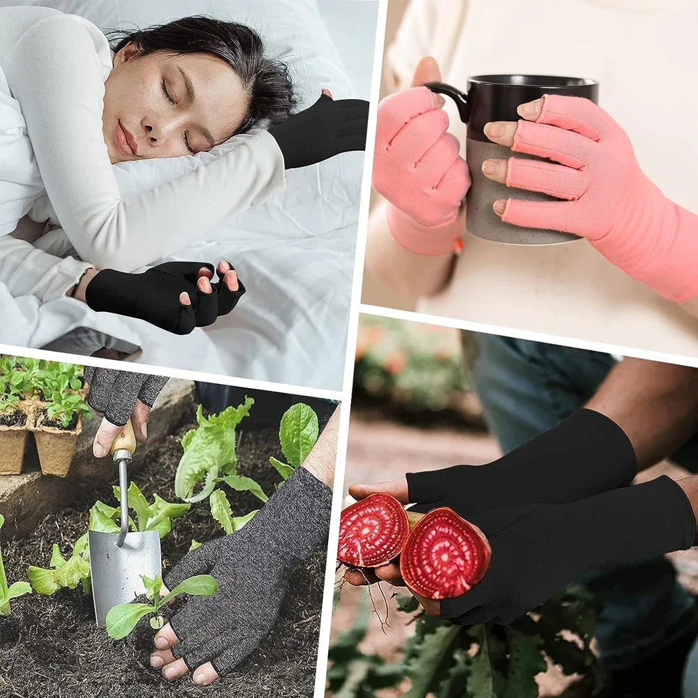 GOMOREON 1 paire de gants pour l'arthrite (femme/homme), syndrome du canal carpien, rhumatismes, tendinites, gants de compression sans doigts pour la main et le pouce