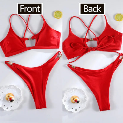 Rinabe Solid Bikini Set Sexy Bikinis Cut Out Swimsuit For Women Low Waist Bathing Suits 2026 Bathsuit Summer Beach Wear