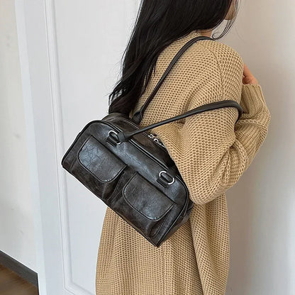 Retro Small Double Pockets Shoulder Bags for Women 2026 New Fashion Trend Designer Underarm Bag Female Handbags and Purses