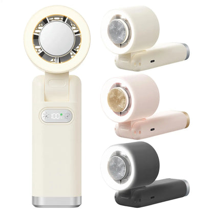 Portable handheld fan Handheld 5 Speeds LED Lights Foldable Rechargeable Device Personal Fan LED light folding cooling fan