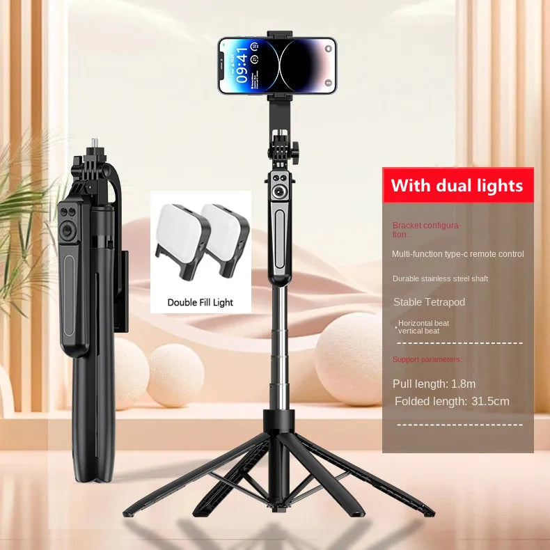Portable camera tripod with wireless remote control and 360 ° rotation for video recording, video recording, and live streaming