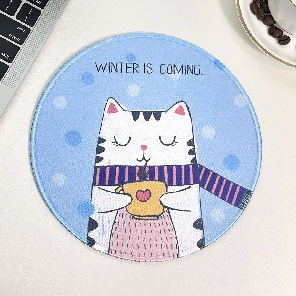 Cute Cartoon Round Mouse Pad Non-slip Rubber Base Comfortable Durable Table Mat for Home Office Gaming Desk Laptop Accessories