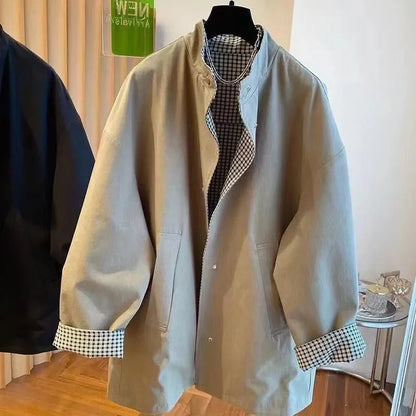 Korean New Both Sides Medium to Long Trench Coat Women spring Autumn Loose Elegant Casual All-Match Both Windbreaker Female