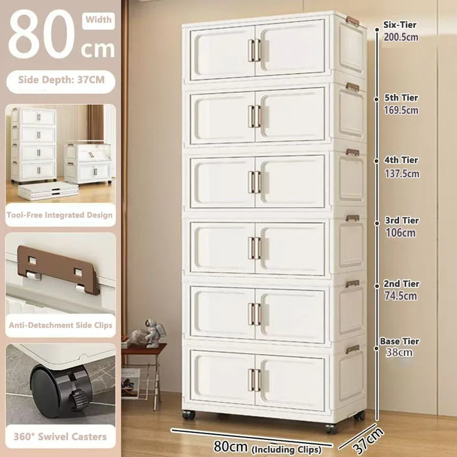 Folding Storage Cabinet with Drawers Home Organization Kitchen Bathroom Bedroom Multi-Functional Compact Closet Space Saver