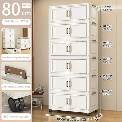 Folding Storage Cabinet with Drawers Home Organization Kitchen Bathroom Bedroom Multi-Functional Compact Closet Space Saver