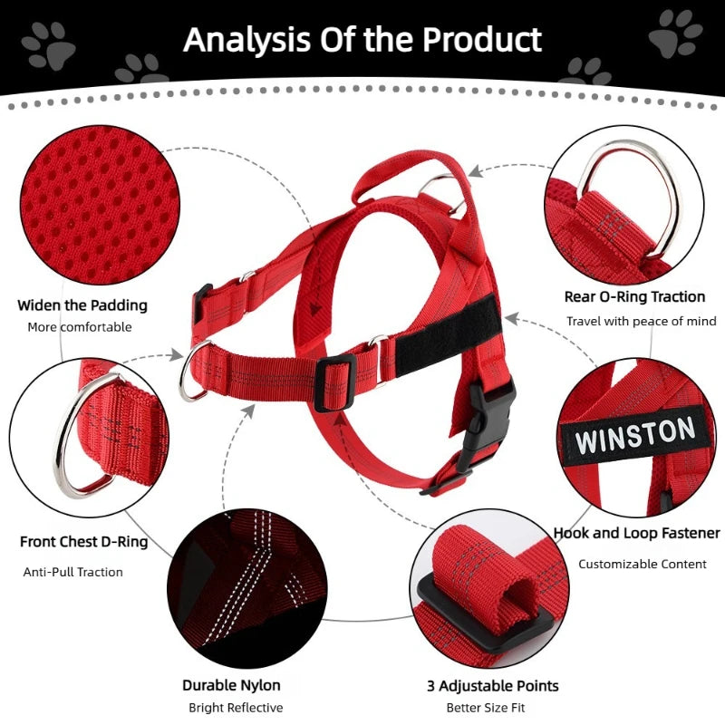 Anti-Pull Dog Chest Harness Adjustable Reflective Nylon Pupoy Vest with Dual D-Ring Breathable Mesh Walking Harness Pet Supplies
