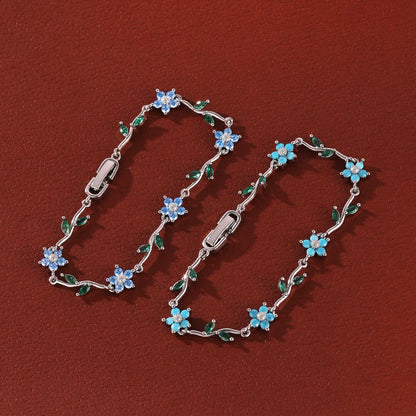 Elegant Multiple Color Flower Charm Zircon Branch Leaf Bracelet Dopamine Niche Sense 18K Gold Plated Women's Bangle Gifts