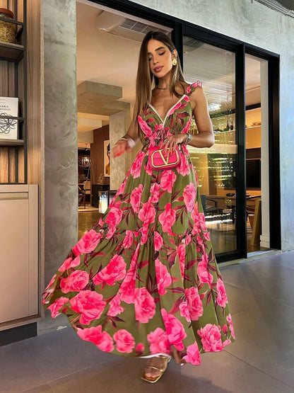 Print Ruffle Beach Cover Up Floral Hot Swimsuits 2025 Sexy Beach Outfits For Women Tunics for Beach Long Playa Bikini Cover Up