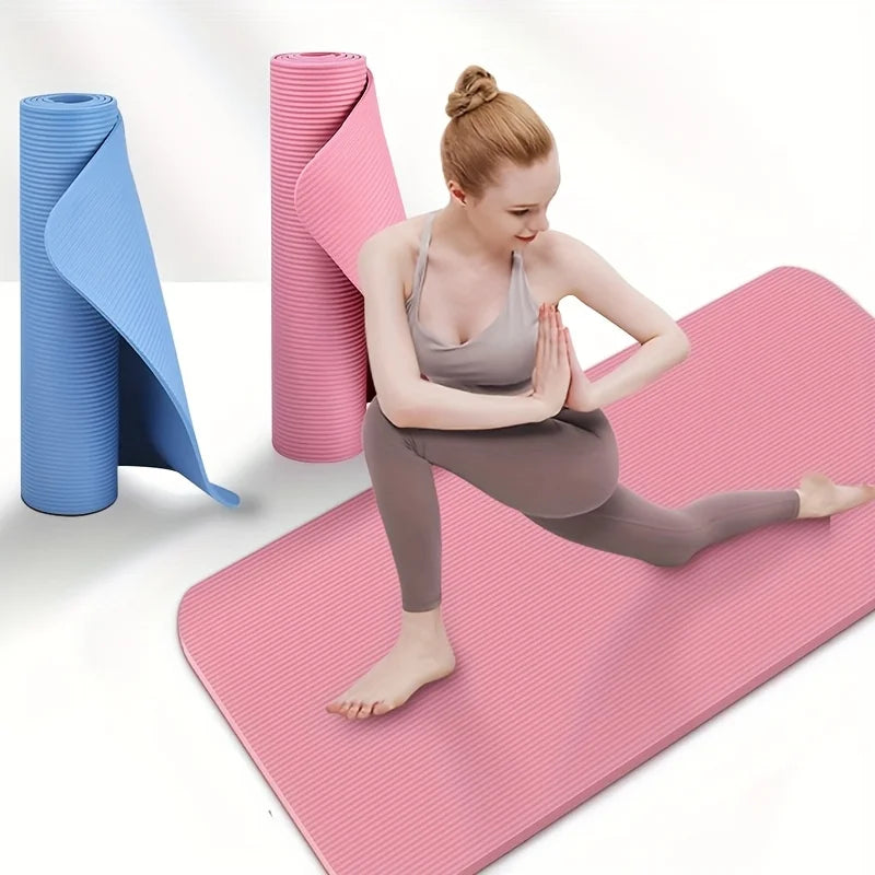 2 Pcs Yoga Mat with Strap Set, High Quality Thick Cushioning for Joint Protection, Non Slip Textured Surface for Stability