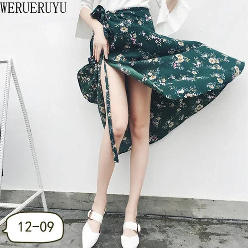 WERUERUYU Wrap Skirts Women Casual Chiffon Tie-Waist Ruffle Wide Leg Loose