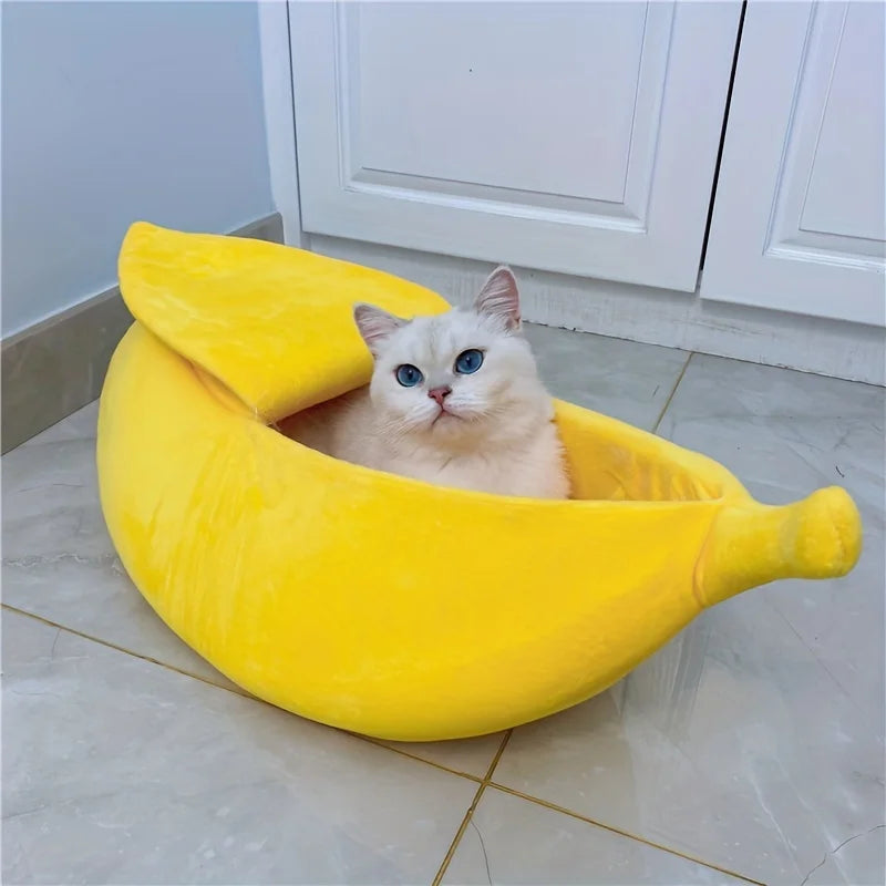 1pc Banana Design Pet Bed Cute Banana-Shaped Cat Bed Cat Mat Beds Warm Portable Pet House Cat Supplies