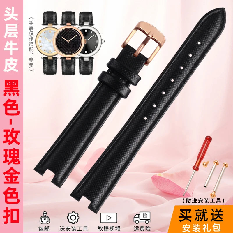 High Quality Notched Watch Strap for Gucci YA141401 YA141505  YA1414 YA1415 GC Women's Watch Leather Watchband 12x5mm 14x5mm