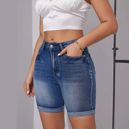 Europe and The United States New Fashion High-waisted Denim Shorts Women's Summer Stretch High-waisted Casual Straight Leg Jeans