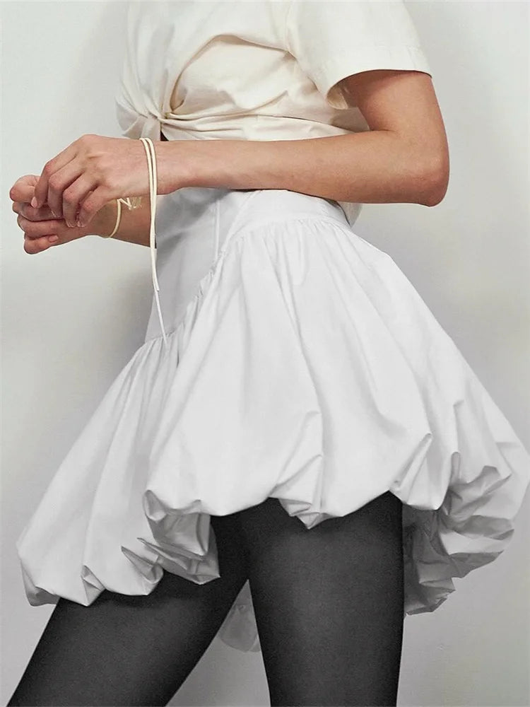Women Summer Bubble Skirt Solid Color High Waist Pleated Mini Skirt for Beach Club Casual Streetwear Y2K Aesthetic Clothes