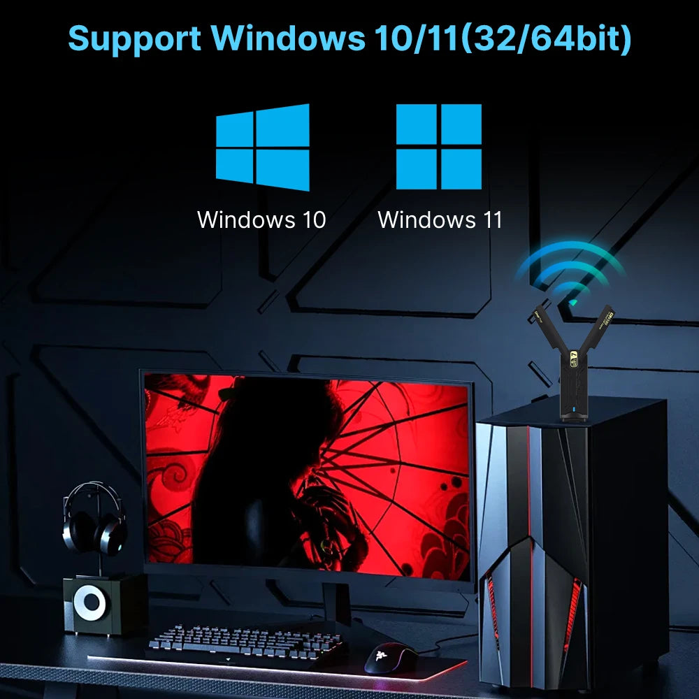 Fenvi WiFi 7 USB Adapter BE6500 802.11BE Wireless WiFi card 6500Mbps USB3.0 WiFi Dongle 2.4G/5G/6GHz For Win 10/11 Driver Free