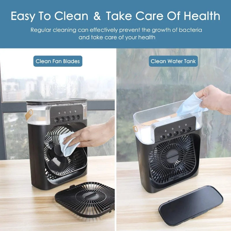 3 Wind Speeds and 3 Spray Modes Office Home Fan Portable Air Conditioner Fan LED Night Light Portable Humidifier