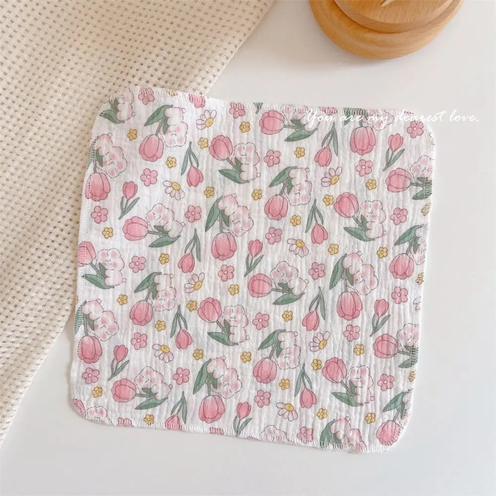 Cotton Baby Face Towel Square Infant Bib Soft Saliva Towel Floral Print Feeding Burp Cloths Children's Absorbent Handkerchief