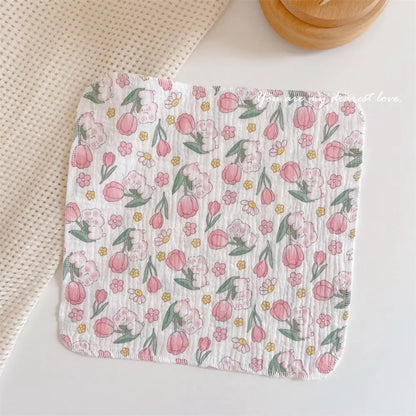 Cotton Baby Face Towel Square Infant Bib Soft Saliva Towel Floral Print Feeding Burp Cloths Children's Absorbent Handkerchief
