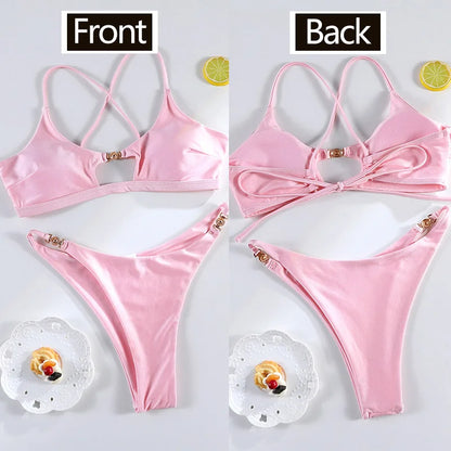 Rinabe Solid Bikini Set Sexy Bikinis Cut Out Swimsuit For Women Low Waist Bathing Suits 2026 Bathsuit Summer Beach Wear