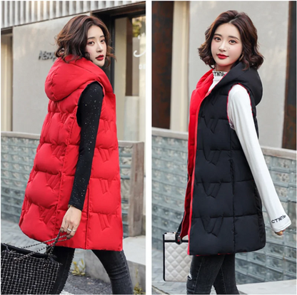 Double Side Vest Korean Slim Hooded Down Cotton Vest Women Waistcoat Sleeveless Jacket 2022 Autumn Winter Jacket Female Coat