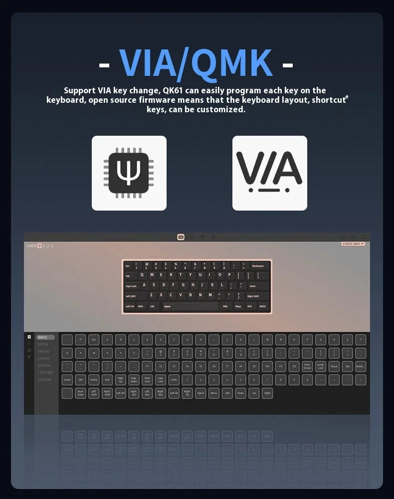 CIDOO QK61 V2 Mechanische Tastatur, 60%-Layout, Gasket-Struktur, VIA-programmierbar, Hot-Swap-fähig, drei Modi, kabellos, RGB-Tastatur