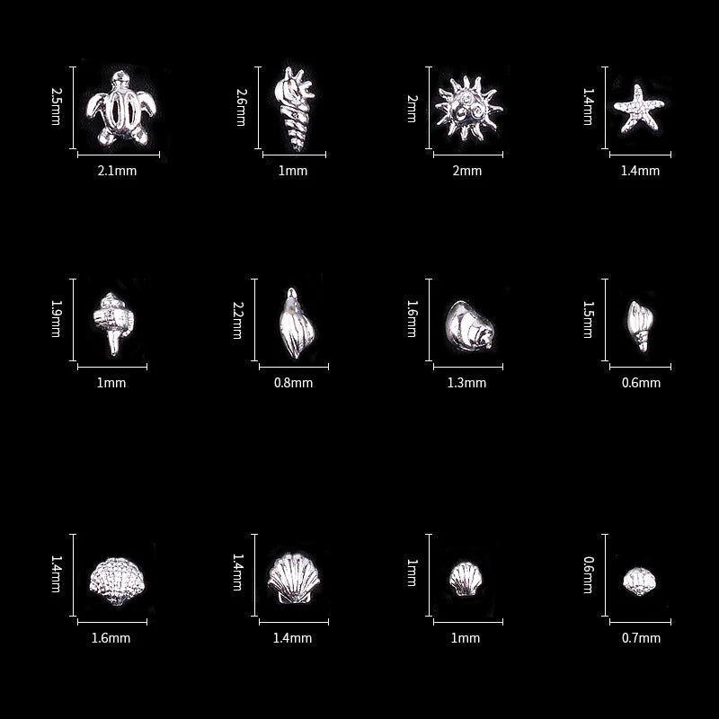 Nail Art Ocean Theme Metal 3D Studs Beads Sea Starfish Shell Jewelry for DIY Nail Tips Decoration