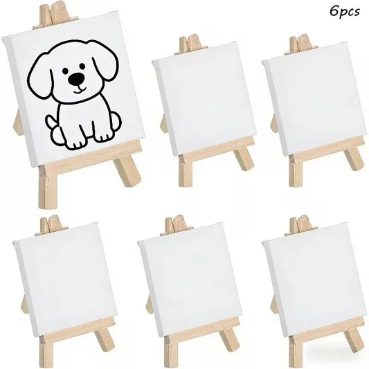 6/12set Mini Canvas And Easel Set - Primed White Wood Easel Stretched Blank Canvases for Wedding Decoration And Sign Painting