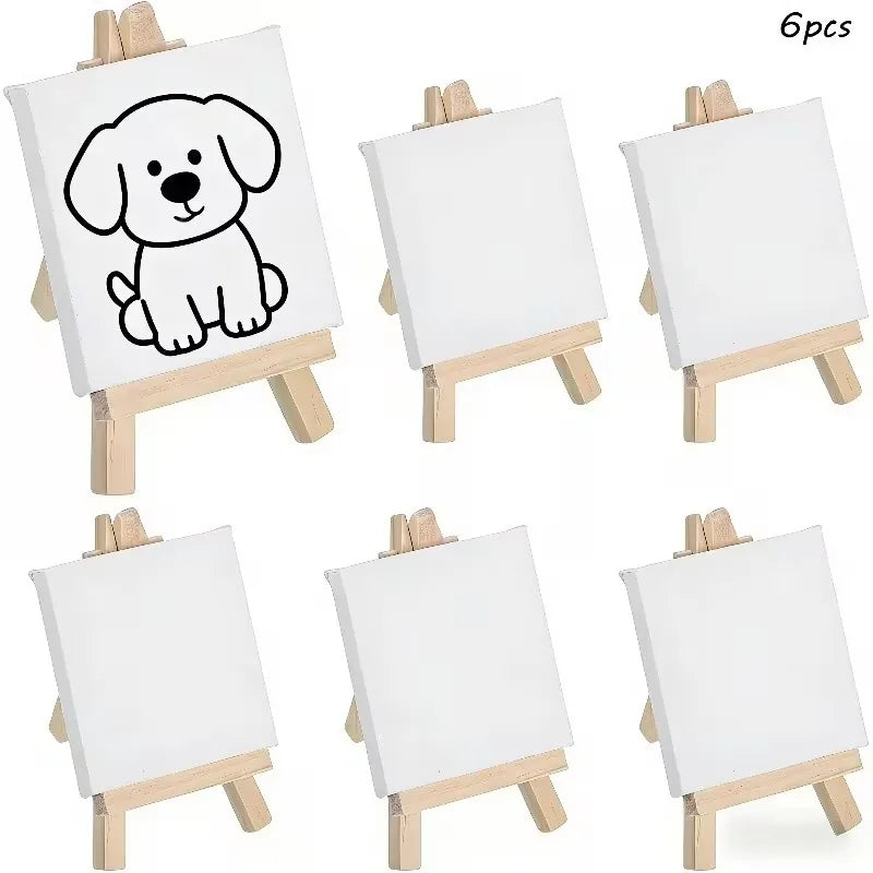 6/12set Mini Canvas And Easel Set - Primed White Wood Easel Stretched Blank Canvases for Wedding Decoration And Sign Painting
