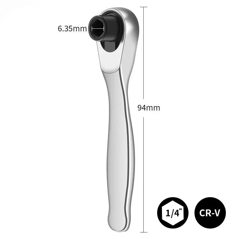 Ratchet Wrench - 1/4 Drive Ratchet Handle with 72 Teeth Quick Release, Screwdriver Bits Hand Tool for Auto Motorcycle Repair