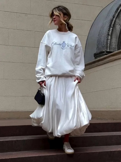 Balloon Skirt Long Women Satin Vintage Loose High Waist A-line Maxi Bubble Skirt Office Lady Elegant Female Y2K Streetwear