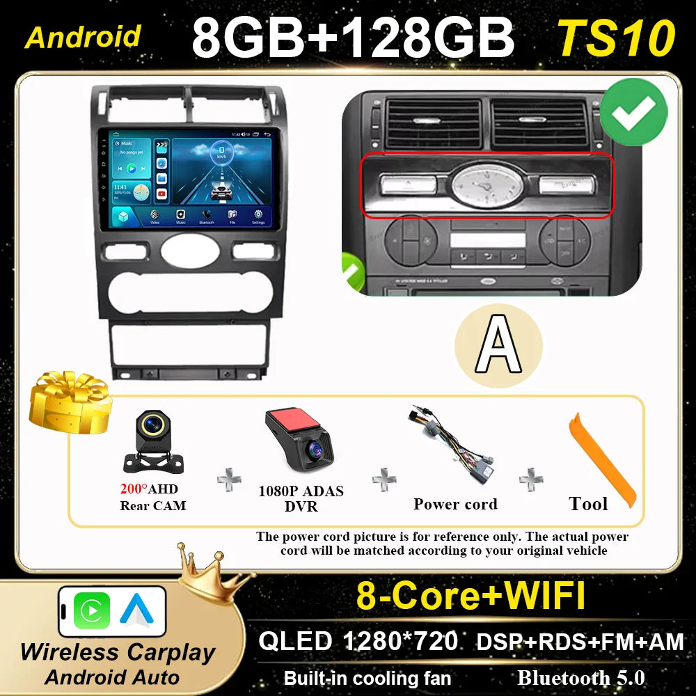 Android 16 GPS Navigation  For Ford Mondeo 2004 -2007 Auto Multimidia Video Player Carplay Head Unit Radio Stereo Car Dvd WIFI