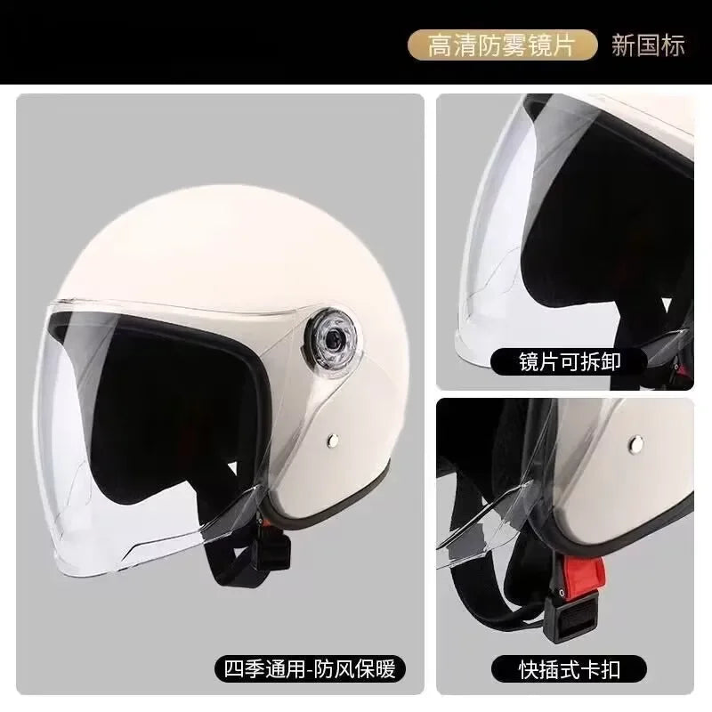 Motorcycle Helmet Men Woman Electric Riding Lens Helmet Four Seasons Comfortable Ventilation Adjustable Safety Helmet