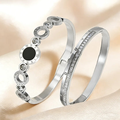 Yupsk Fashion Black Roman Numerals Stainless Steel Bangles Set for Women Men Stainless Steel Couple Bracelet Jewelry Gift