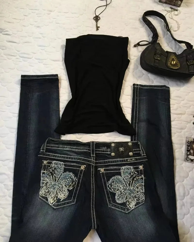American Fashion Trend Joker Pattern Embroidered Loose Jeans Women Street Y2K New Hip Hop Oversized Wide-leg Pants Unisex Jeans