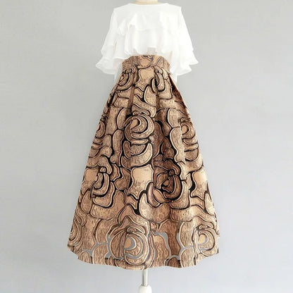 High-End Temperament Jacquard Hollow Out Elastic Waist Irregular Skirts 2023 Vintage All-match A-line Skirt Streetwear Long Skir