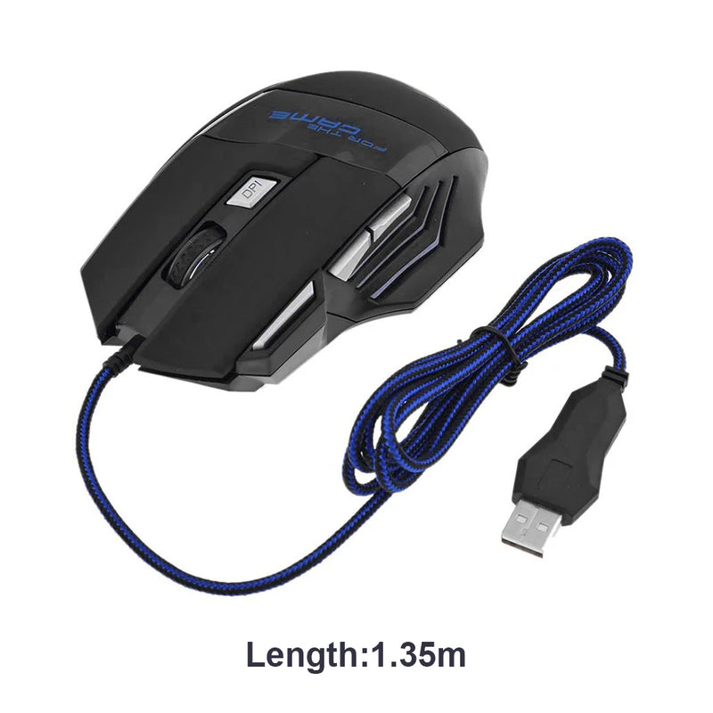 Gaming Mouse 7-Color Backlight 5500 DPI Adjustable USB Wired Optical Mice for PC