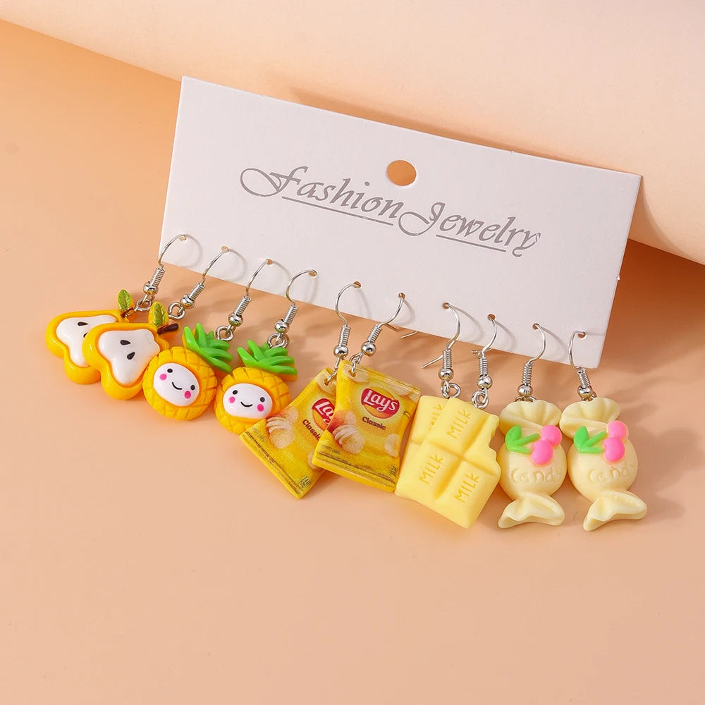 5pairs/set Cute Candy Chocolate Earrings for Women Girls 3D Food Dangle Earrings Kids Jewelry Gifts
