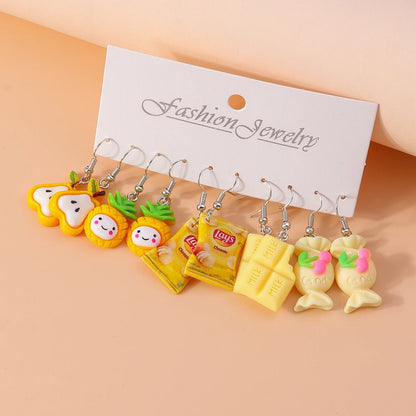 5pairs/set Cute Candy Chocolate Earrings for Women Girls 3D Food Dangle Earrings Kids Jewelry Gifts